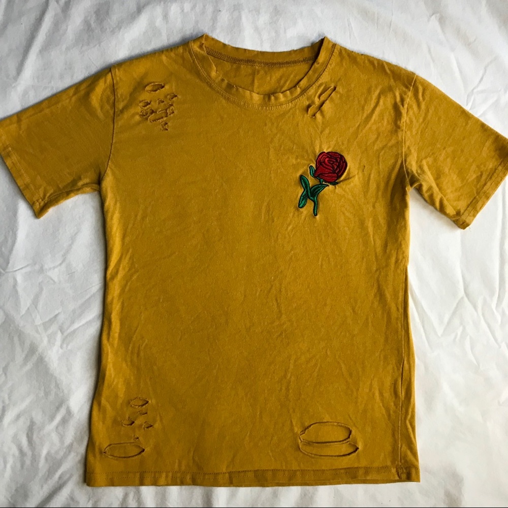 3/$15 Mustard T-shirt w/ rose